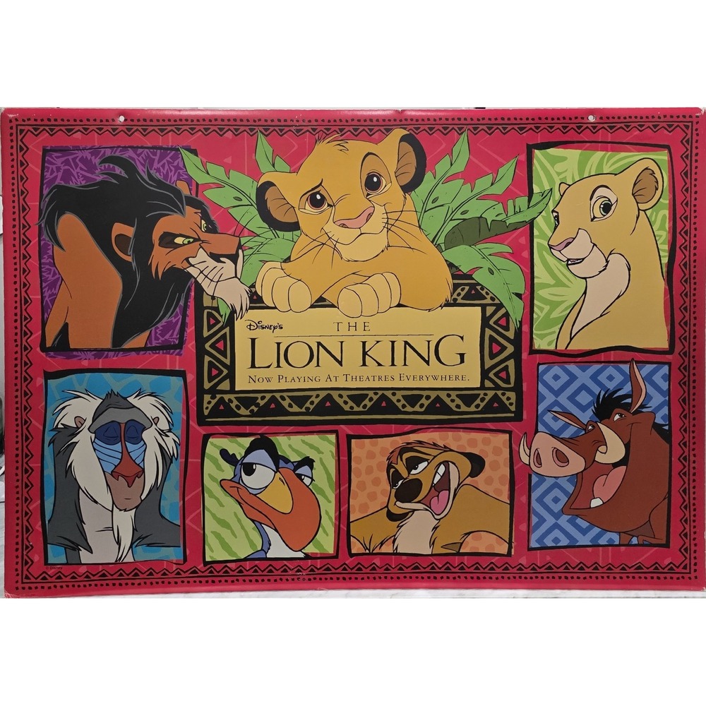 Disney Lion King RARE 1994 Double-Sided Cardboard Theater Hanging Display 36X24"